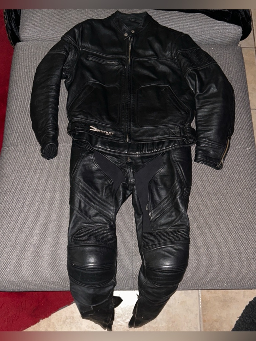 Joe Rocket Black Leather Motorcycle Jacket Pants Set Mens